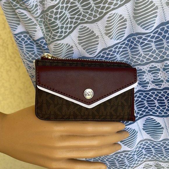 Michael Kors Jet Set Travel Small Corner Zip Card Holder Merlot - Picture 10 of 10